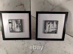 2 Framed (9 inches) Original Signed Modern Abstract Acrylic Oil Paintings withCOA