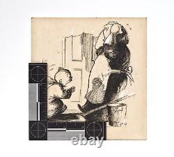 A Early 20th Century Illustration Cartoon Of Crying Baby With Mother Drawing