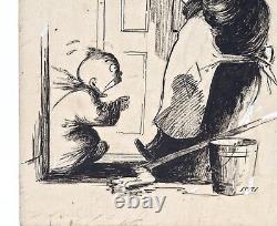 A Early 20th Century Illustration Cartoon Of Crying Baby With Mother Drawing