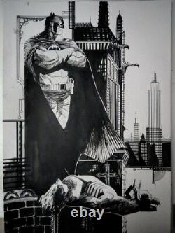 Batman Original 11x17 Comic Art By Paolo Traisci Batman on a Gargoyle