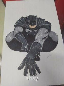 Batman color ORIGINAL art 11x17 sketch RARE pencils comic drawing signed paper