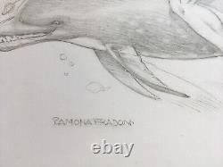 Beautiful AQUAMAN undersea on dolphin with fish RAMONA FRADON signed pencil art