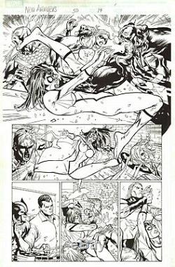 Billy Tan 2009 Spider Woman Vs. Venom, Wolverine, Ms. Marvel Original Art