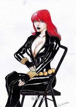 Black Widow 12x17 Original Art Pinup Avengers Marvel Comics Scarlett Johansson