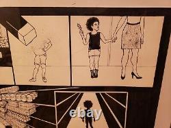 C. 2012 Large Pen & Ink Multi-panel Comic Drawing Black Cartoon Art Surrealist