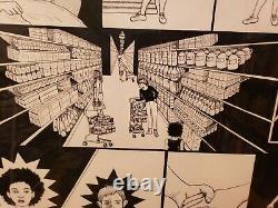 C. 2012 Large Pen & Ink Multi-panel Comic Drawing Black Cartoon Art Surrealist