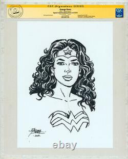 CGC SS Signed George Perez Original Art Sketch DC Comics Wonder Woman / JLA