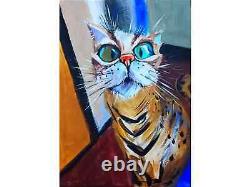 Cat custom Painting Funny Cat Original Art Animal Oil Pet Artwork Custom Gift