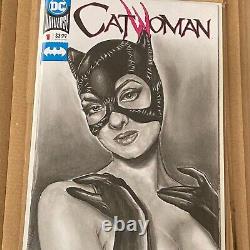 Catwoman Selina Kyle Original Art- Sketch Cover Blank Comic Book By Sutton Kane