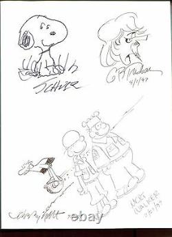 Charles Schulz+garry Trudeau+walker+johnny Hart Original Art In Book Jsa Letter