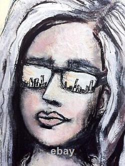 Contemporary Art Girl Portrait Original Artwork 11x11 Sunglasses Abstract City