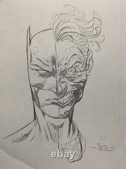 DAVID FINCH ORIGINAL ART SKETCH OF BATMAN JOKER MASHUP ON 11x17 DC COMICS
