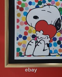 DEATH NYC Hand Signed LARGE Print COA Framed 16x20in Snoopy with Heart Hirst &