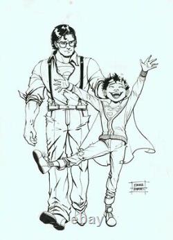 Emma Kubert SIGNED Original DC Comics Art Sketch Superman & Super Son