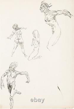 Frank Frazetta Original Sketch Book page (4 Figures) Art 1950 Comic Book Art