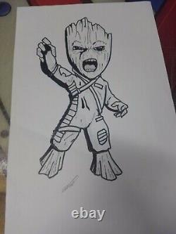 Groot baby marvel guardians ORIGINAL art 11x17 sketch RARE pencils comic drawing