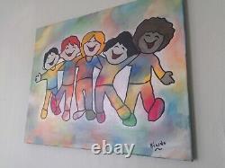 Happy Children Pop Art Original Abstract Wall Art Painting Signed on Canvas