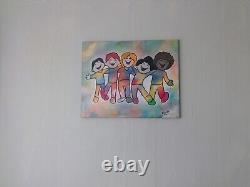 Happy Children Pop Art Original Abstract Wall Art Painting Signed on Canvas