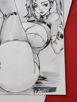 Harley Quinn Original Art Sketch Signed by Apathy Penciled DC Comics 11x14