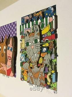 James Rizzi original 3D, BIG DOG BIG CAT, FUNNY FACES, handsigniert, 1997