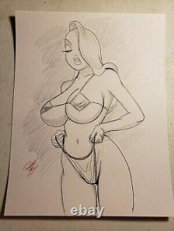 Jessica Rabbit Ink Pencil Comic Art Drawing Sketch Illustration Sign COA 8.5x11