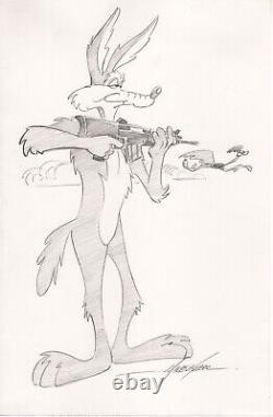 Mike Grell, Original Art Sketch, Wile E Coyote and Road Runner, 11x17, Signed