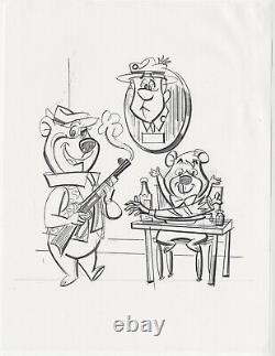 Mitch O'Connell, Original Art Sketch, 8x10, Funny, Yogi, Boo-Boo, Ranger Smith