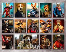 Movie Star Knight Portrait Pet Art Funny Dog Cat Wall Art Regal Pet Loss