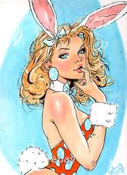 Original Art Easter Pin Up On Archival 9x12 Stock Nick Alan Foley SGN WithCoa