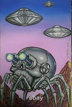 Original Art by Spine Horror Monster Comic Punk Alien Robot Spider Skull Saucers