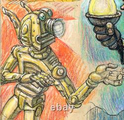 Original Color Pencils & Pen Character Drawings on Paper Hand Signed