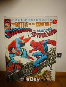 Original Large Oil Painting Comic Book Superman Vs Spider-man