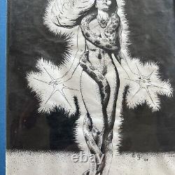 Original Sci Fi Illustration, Snake Charmer Woman, Comics Superhero Art 1981