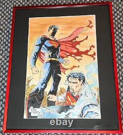 Original Superman Comic Art Signed Rodel Martin Superman Battle Framed