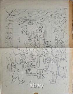 Original comic art Robin Annual Christmas Carol Singing In Snow Hubert Williams