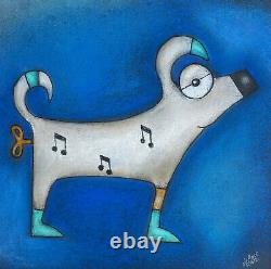 Original picture dog picture art modern art comic 25x25cm frame turquoise blue dog