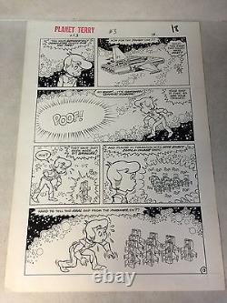 PLANET TERRY #3 original comic art SPACE SHIP VANISHES, SCI FI FUN, 1985