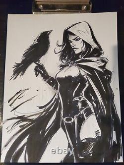 Raven Ink/Pencil Original Comic Art Illustration Signed 8.5x11 COA Included