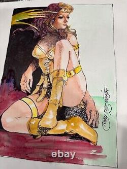 SIGNED Tony Dezuniga Pin Up Sexy Warrior Gouache Painting (2006)