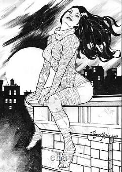 SILK 12x17 ORIGINAL ART PINUP PAGE MARVEL COMICS SPIDER-VERSE HERO SPIDER-MAN