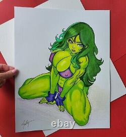 She-Hulk Original Art Sketch 11 X 14 Signed by Artist of Apathy'Emerald Amazon