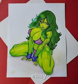 She-Hulk Original Art Sketch 11 X 14 Signed by Artist of Apathy'Emerald Amazon