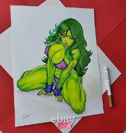 She-Hulk Original Art Sketch 11 X 14 Signed by Artist of Apathy'Emerald Amazon