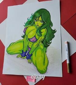 She-Hulk Original Art Sketch 11 X 14 Signed by Artist of Apathy'Emerald Amazon