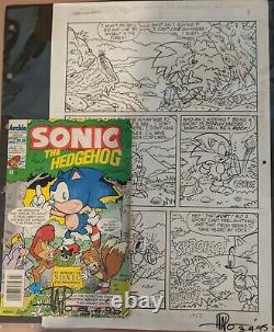 Sonic the Hedgehog Original Comic Art Page 3/4/95 Sign Harvo Archie Comics Ghost