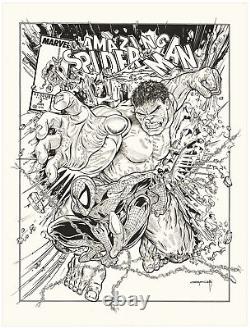 Spider-Man vs The Incredible Hulk ORIGINAL ART by KOUFAY 19x24 INK