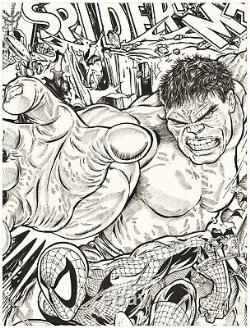 Spider-Man vs The Incredible Hulk ORIGINAL ART by KOUFAY 19x24 INK