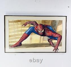 Spiderman Watercolor Painting Framed Signed S Spanbauer 20 x 34 As Found