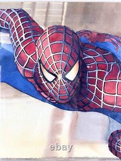 Spiderman Watercolor Painting Framed Signed S Spanbauer 20 x 34 As Found