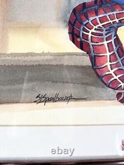 Spiderman Watercolor Painting Framed Signed S Spanbauer 20 x 34 As Found